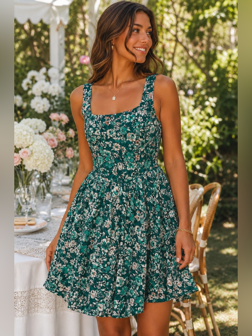 Band Of The Free Corset Floral Fit & Flare Dress Small Teal Green Cottagecore